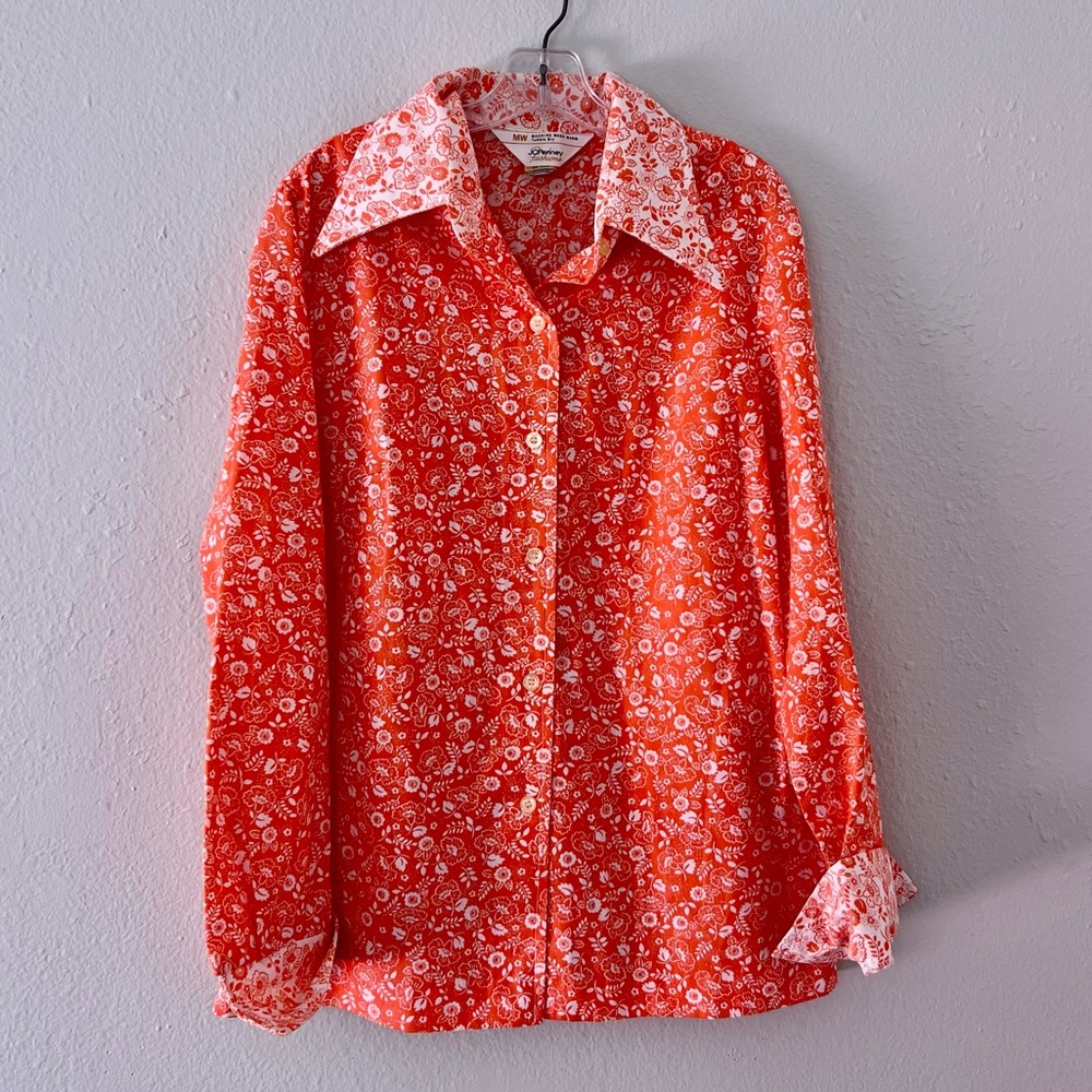 coral paisley floral button up size XS/S